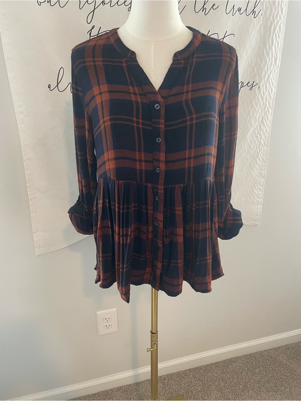 Altar'd State Navy & Rust/Copper Babydoll Top - Picture 6 of 6